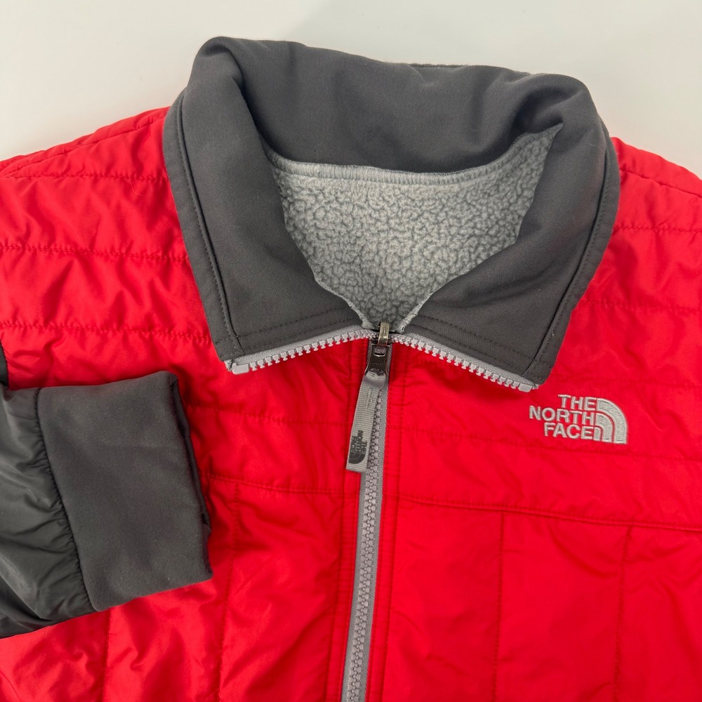 The North Face Jacket Boys‎ L 14/16 Red Grey Quilted Hybrid Insulated Full Zip